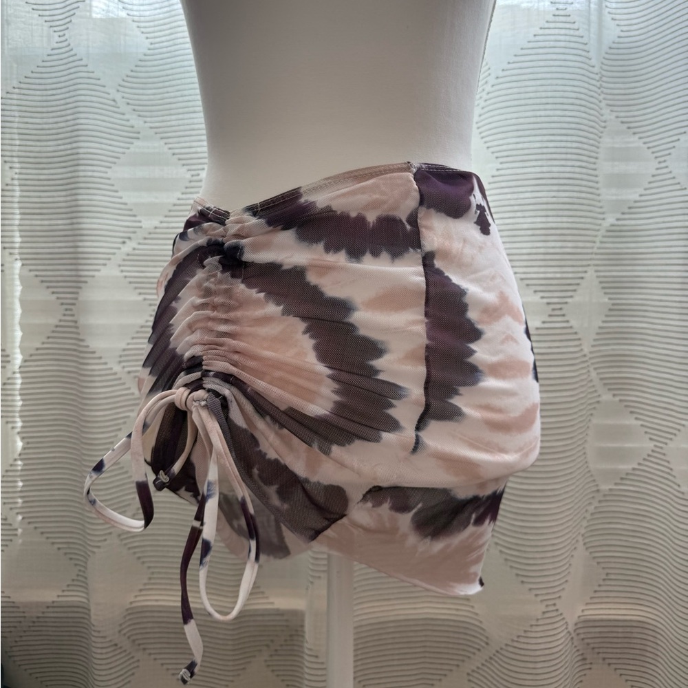 SHEIN Tie-Dye Ruched Swim Coverup in Purple and White